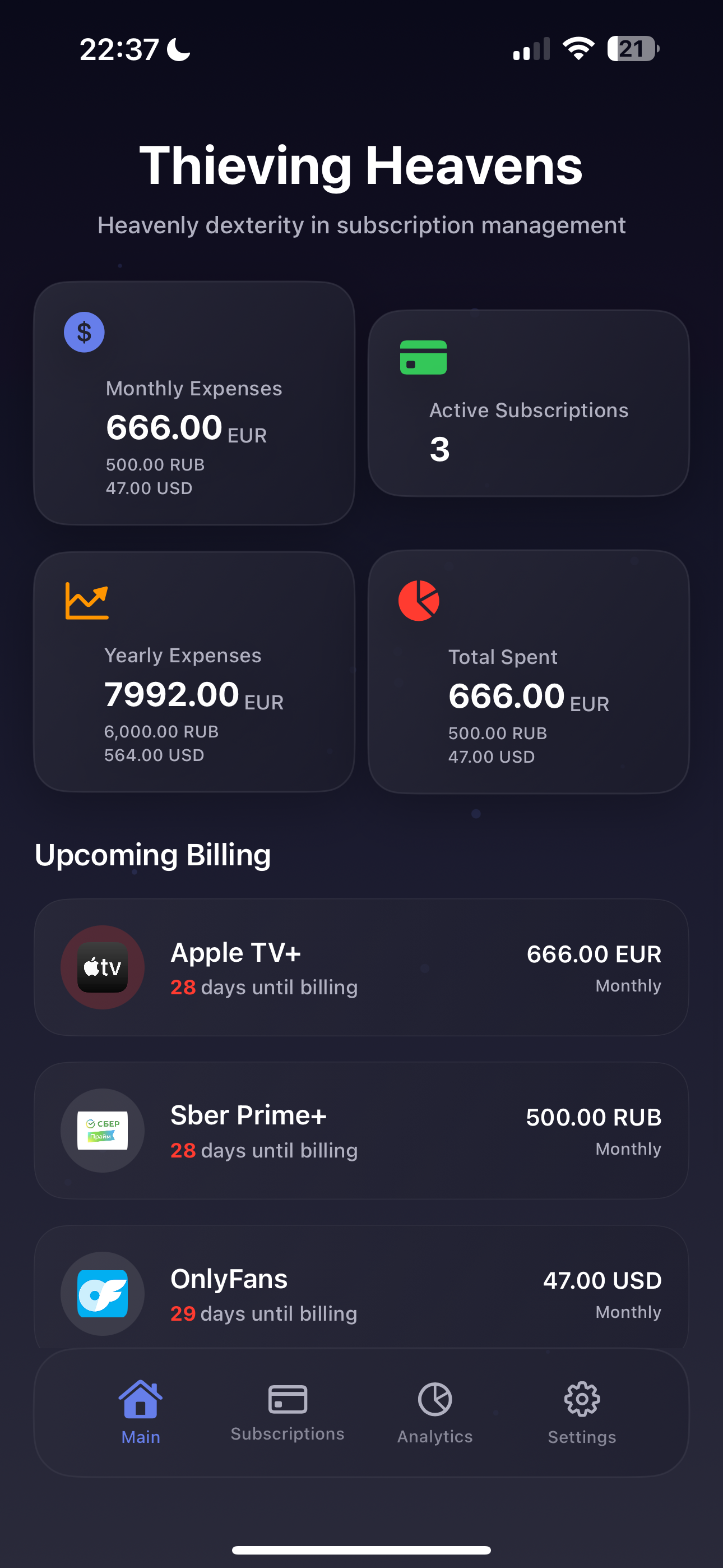Main Dashboard